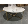 Rosi Gold Base Coffee Table With Marble Round Top In Grey White