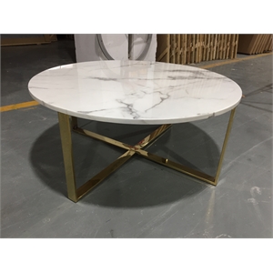 Rosi Gold Base Coffee Table With Marble Round Top In Grey White