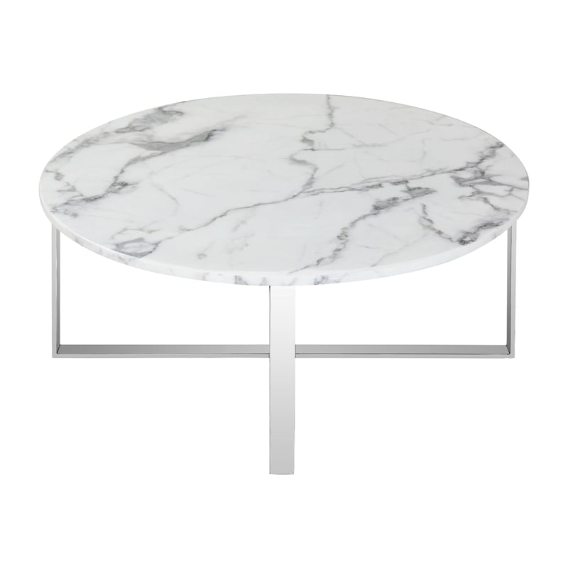 Rosi Chrome Base Coffee Table With Marble Round Top In Grey White