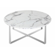 Rosi Chrome Base Coffee Table With Marble Round Top In Grey White