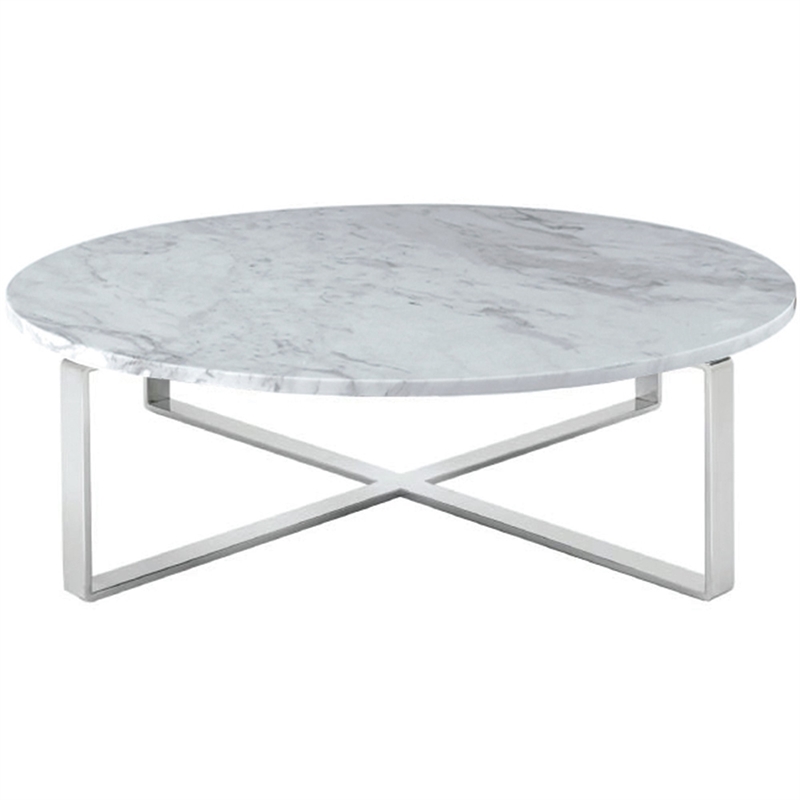Rosi Chrome Base Coffee Table With Marble Round Top In Grey White