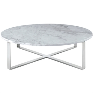 Rosi Chrome Base Coffee Table With Marble Round Top In Grey White
