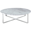 Rosi Chrome Base Coffee Table With Marble Round Top In Grey White
