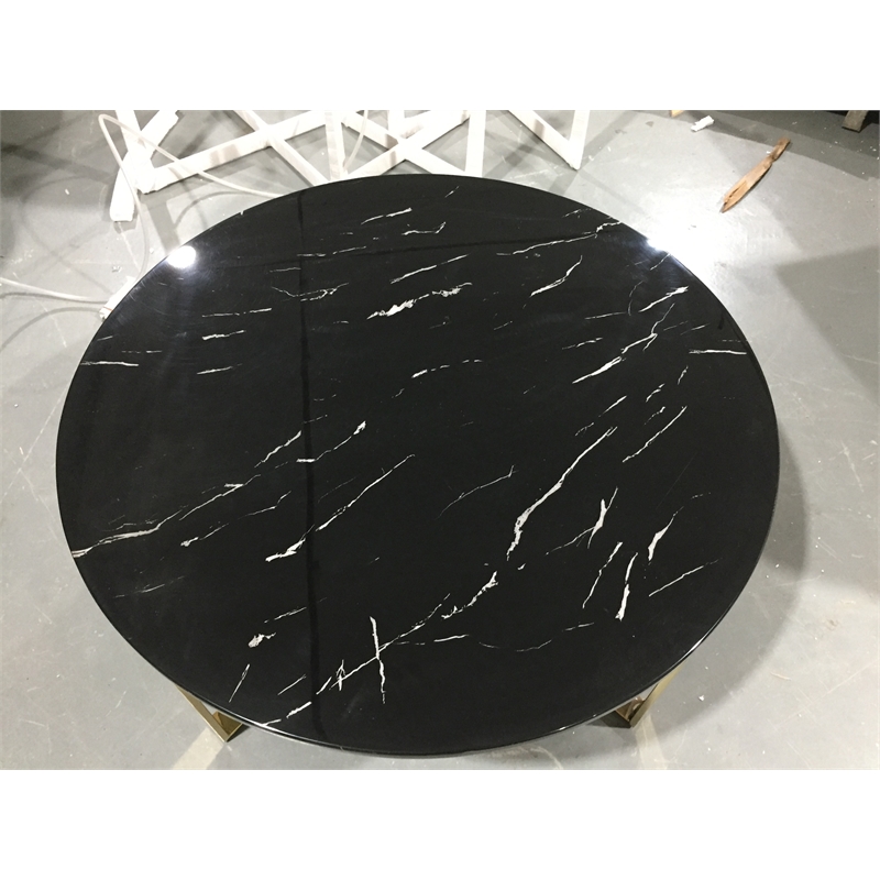Rosi Gold Base Coffee Table With Marble Round Top In Black Gold