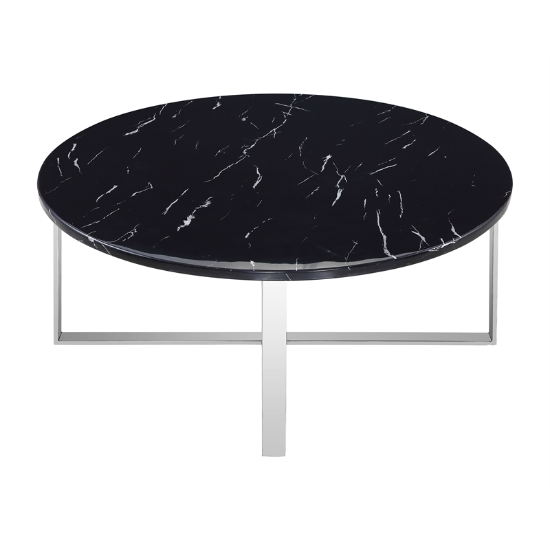 Rosi Chrome Cross leg Coffee Table With Marble Round Top In Black Chrome