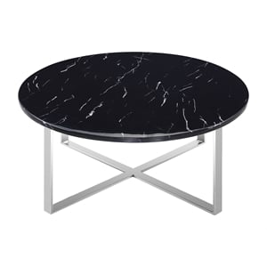 Rosi Chrome Cross leg Coffee Table With Marble Round Top In Black Chrome