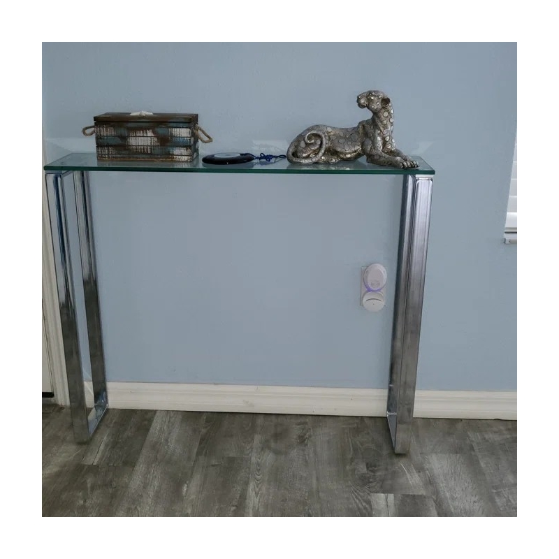 Carolina Clear Glass Top Console Table With Sleek Sled Chrome Metal Leg