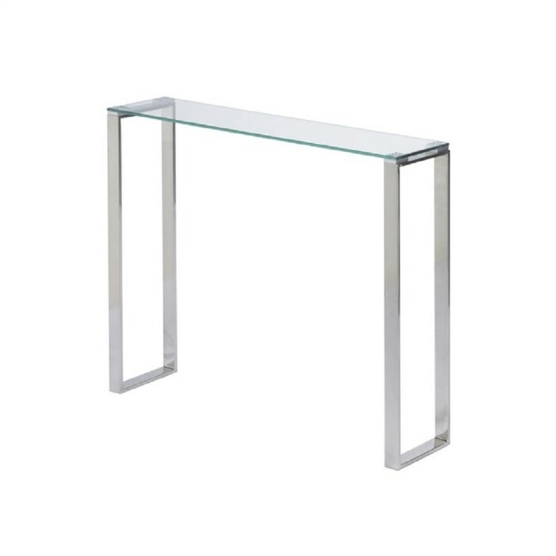 Carolina Clear Glass Top Console Table With Sleek Sled Chrome Metal Leg