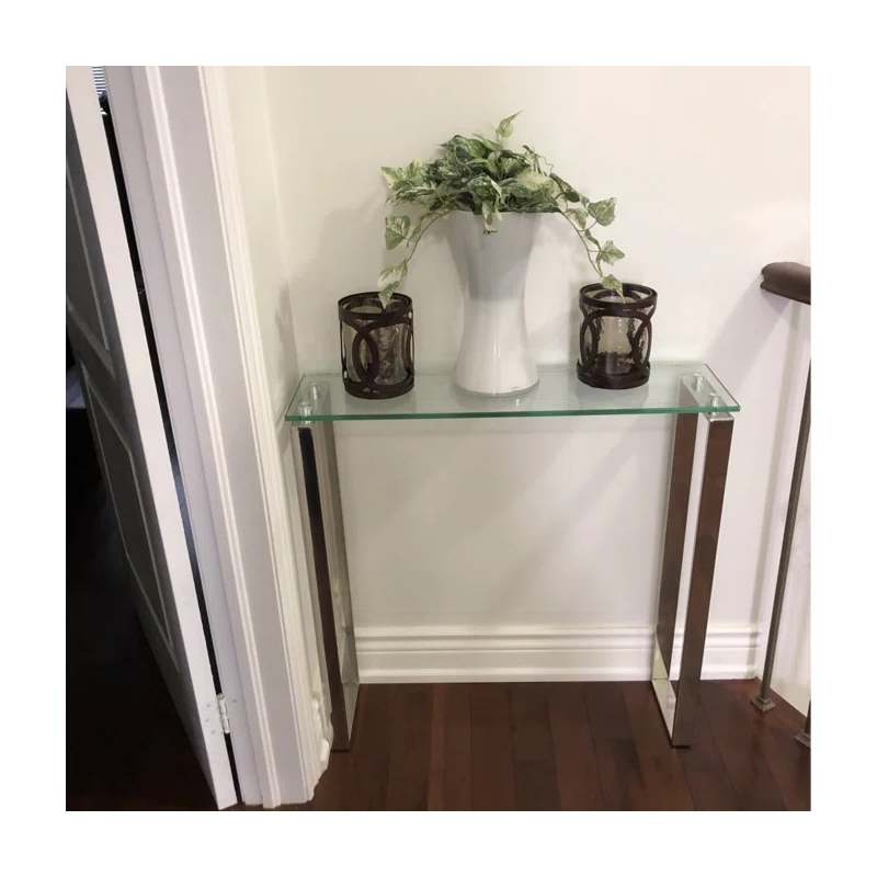 Carolina Clear Glass Top Console Table With Sleek Sled Design Chrome Metal Leg