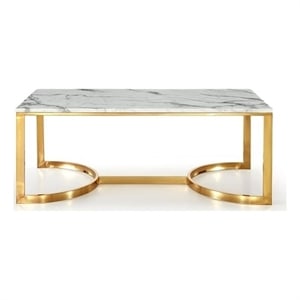 Vonda Gold Steel Base Rectangular Marble Coffee Table In Grey White