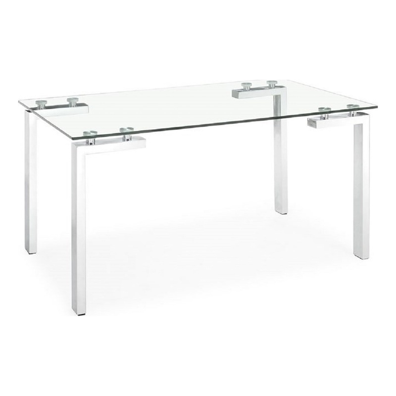 Roca Clear Rectangle Glass Top Dining Table With Chrome Metal Base