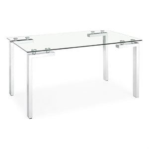 Roca Clear Rectangle Glass Top Dining Table With Chrome Metal Base