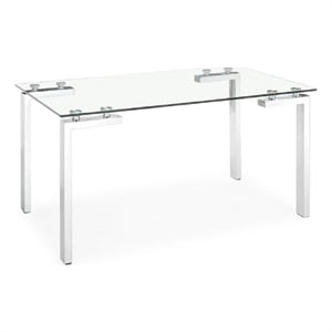 Roca Clear Rectangle Glass Top Dining Table With Chrome Metal Base