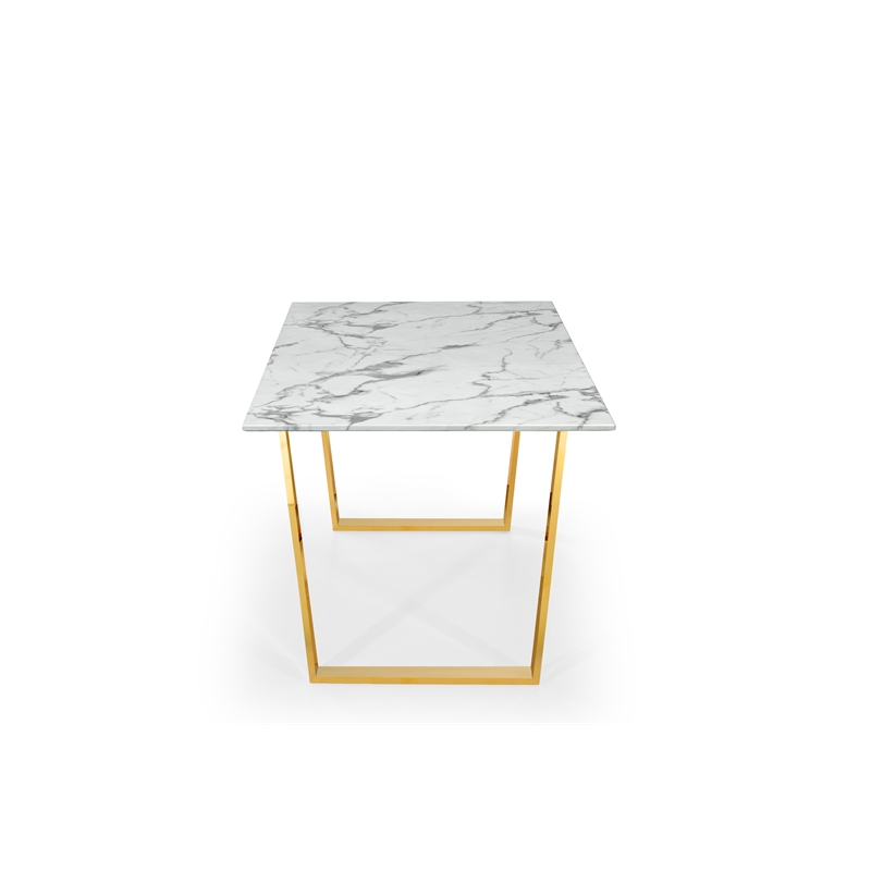 Modern Marble Pattern Dining Table With Gold Stainless Steel Base In Grey White