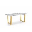 Modern Marble Pattern Dining Table With Gold Stainless Steel Base In Grey White