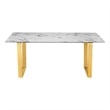 Modern Marble Pattern Dining Table With Gold Stainless Steel Base In Grey White
