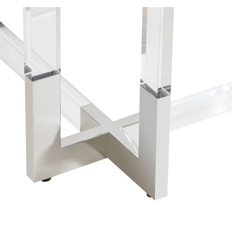 Round Glass Dining Table with Clear Acrylic Base and Chrome Frame