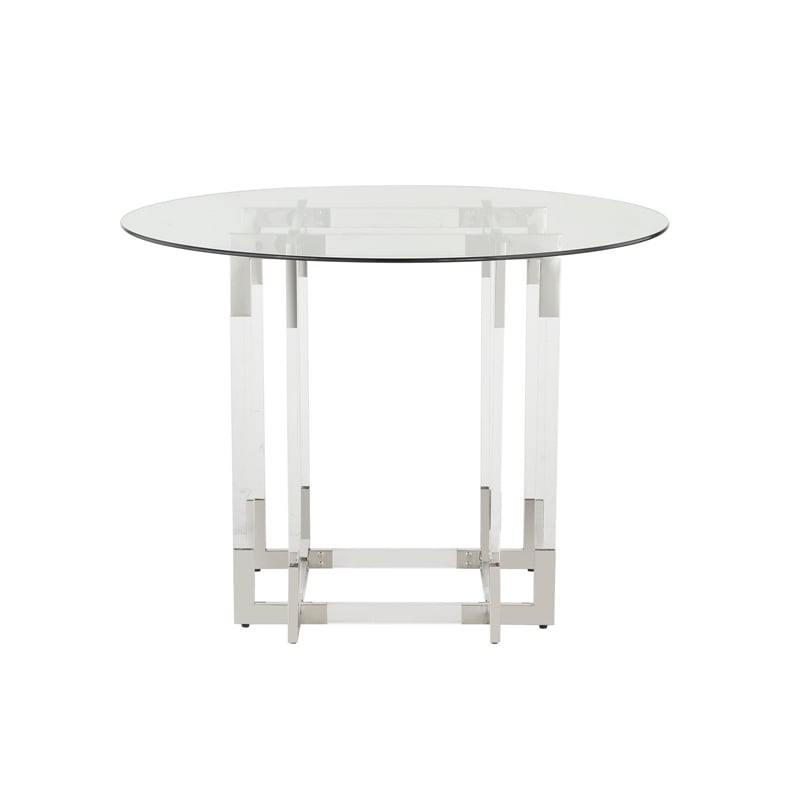 Round Glass Dining Table with Clear Acrylic Base and Chrome Frame