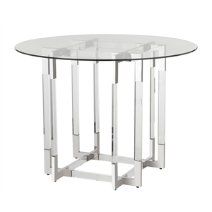 Round Glass Dining Table with Clear Acrylic Base and Chrome Frame