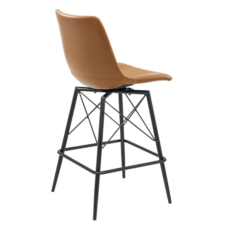 Axis Modern Swivel Counter Stools - Tan Faux Leather Upholstery (Set of 2)