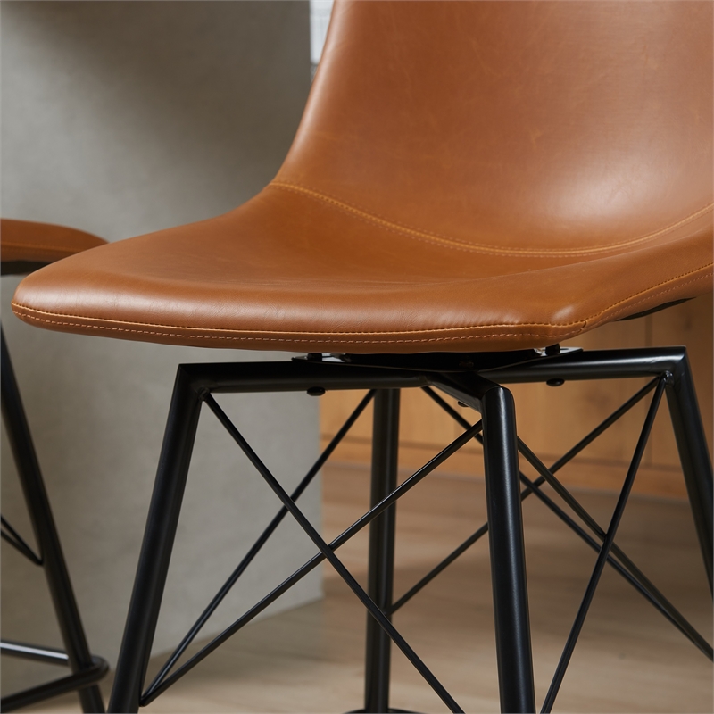 Axis Modern Swivel Counter Stools - Tan Faux Leather Upholstery (Set of 2)