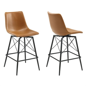 Axis Modern Swivel Counter Stools - Tan Faux Leather Upholstery (Set of 2)