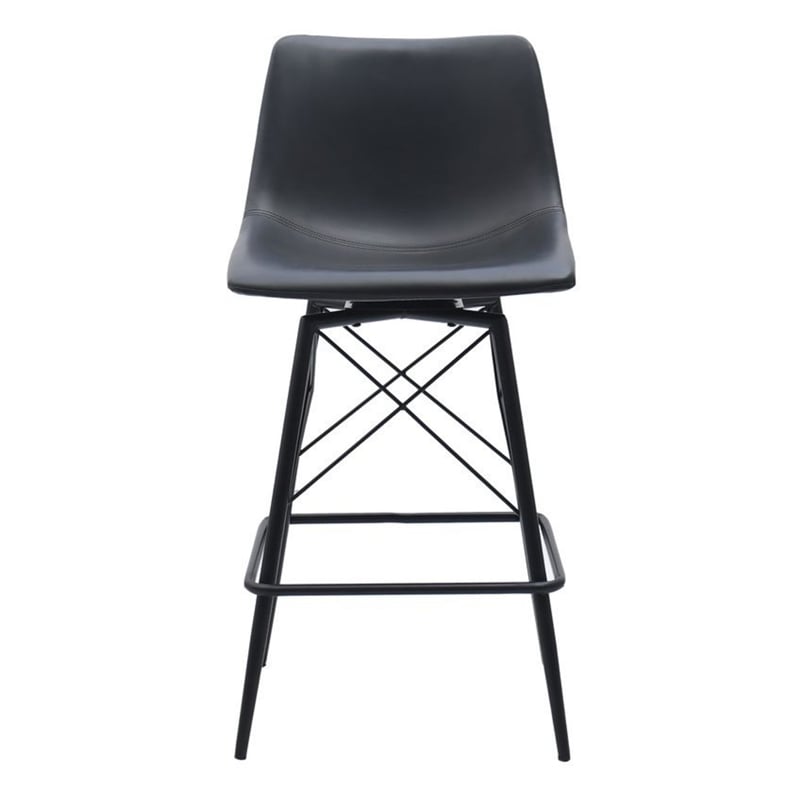 Axis Modern Swivel Counter Stools - Black Faux Leather Upholstery (Set of 2)
