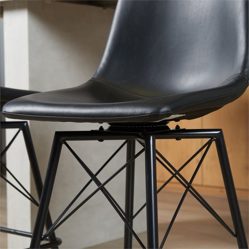 Axis Modern Swivel Counter Stools - Black Faux Leather Upholstery (Set of 2)