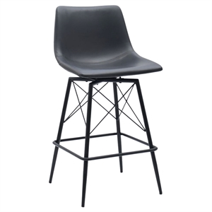 Axis Modern Swivel Counter Stools - Black Faux Leather Upholstery (Set of 2)