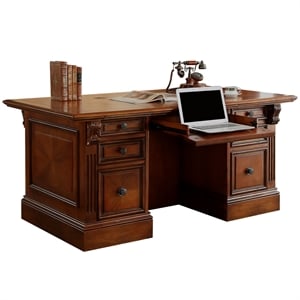Parker House Huntington Traditional Wood Double Pedestal Executive Desk in Brown
