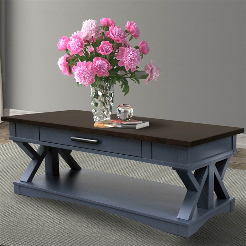 Parker House Americana Modern Wood Cocktail Table in Denim Blue Finish