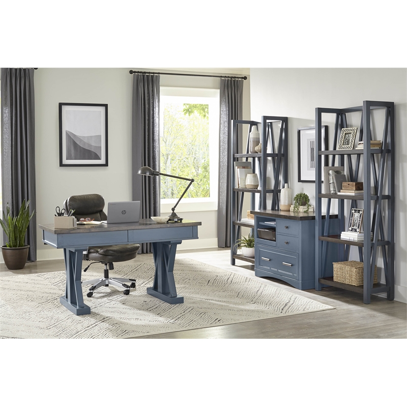 Parker House Americana Modern Wood Functional File with Power Center in Denim