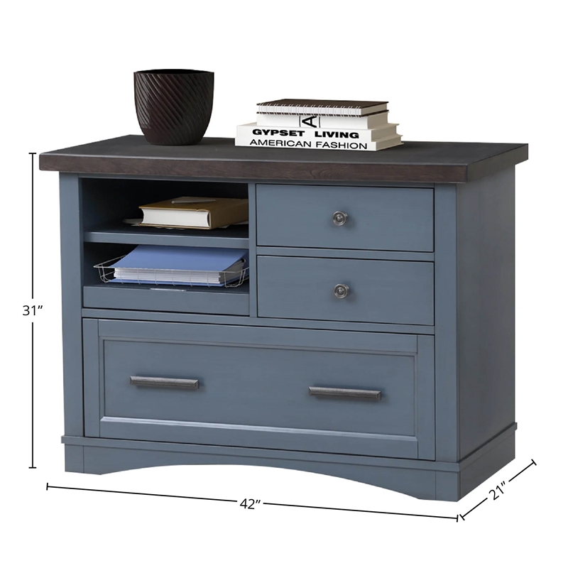 Parker House Americana Modern Wood Functional File with Power Center in Denim