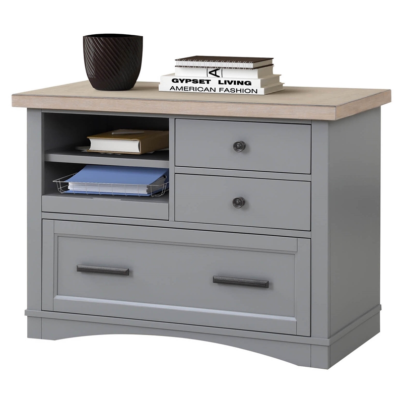 Parker House Americana Modern Wood Functional File with Power Center in Gray