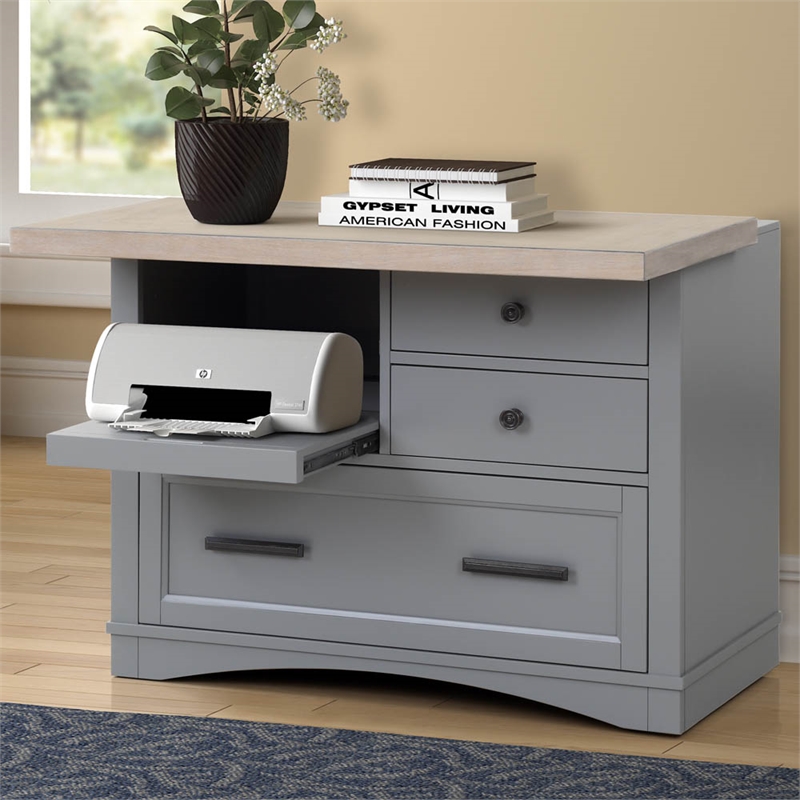 Parker House Americana Modern Wood Functional File with Power Center in Gray