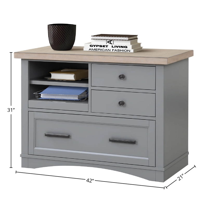 Parker House Americana Modern Wood Functional File with Power Center in Gray