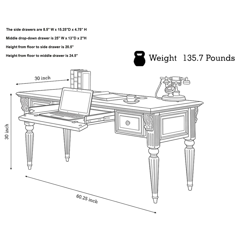 Parker House Huntington Traditional Wood Writing Desk in Brown