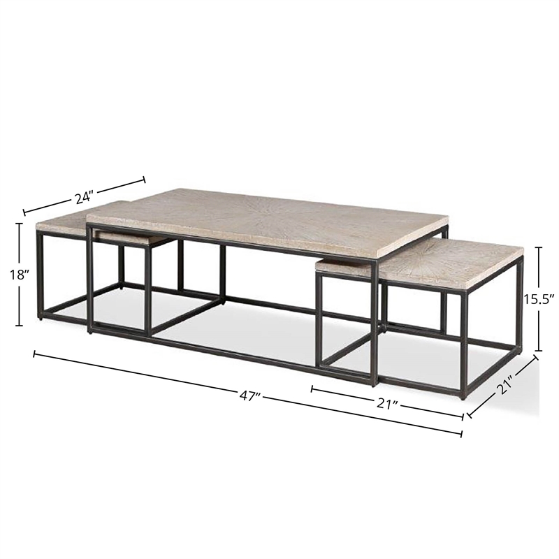 Parker House Crossings Monaco Wood Rectangular Nesting Cocktail Table in Fossil