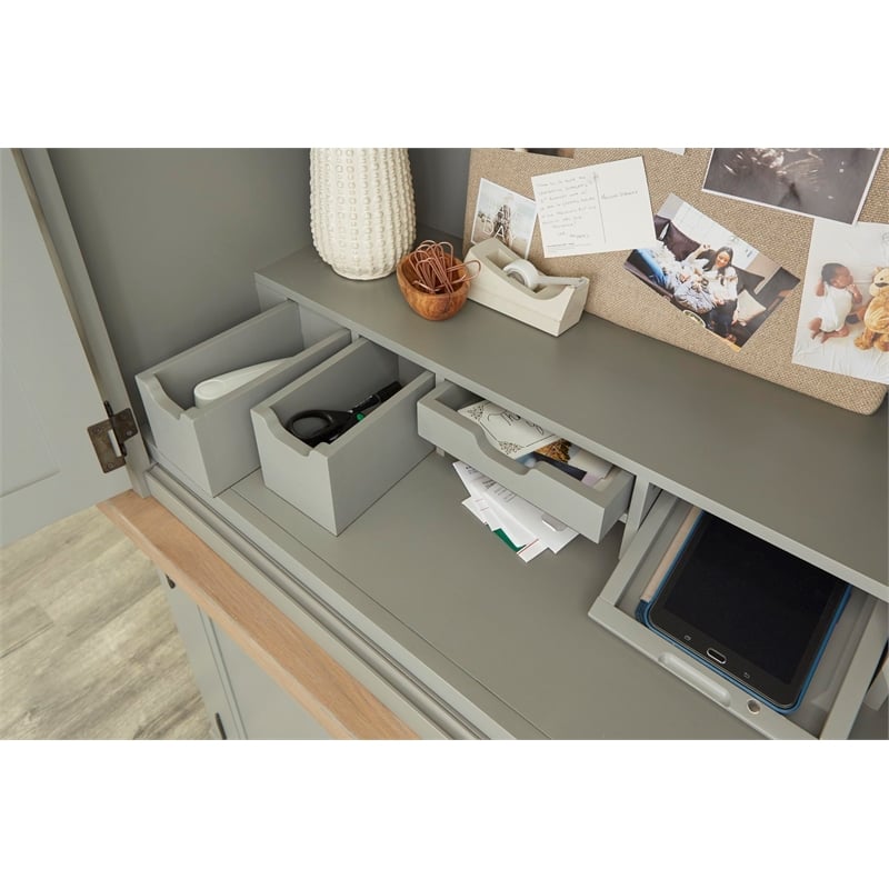 Parker House Americana Modern Wood Workstation with LED Light in Gray