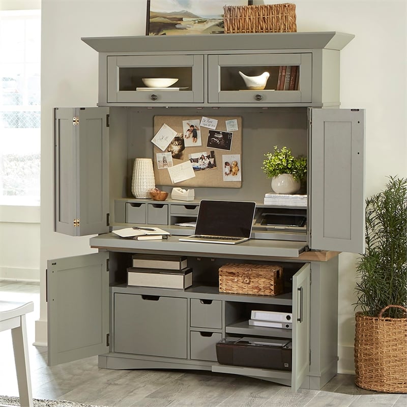 Parker House Americana Modern Wood Workstation with LED Light in Gray