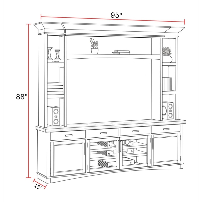 Parker House Americana Modern Wood TV Console with Hutch and LED Lights in White