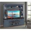 Parker House Americana Modern Wood TV Console with Hutch and LED Lights in Denim