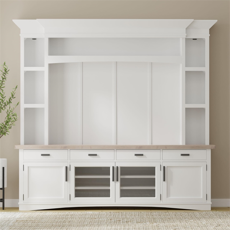 Parker House Americana Modern Wood TV Console with Hutch Back Panel in White