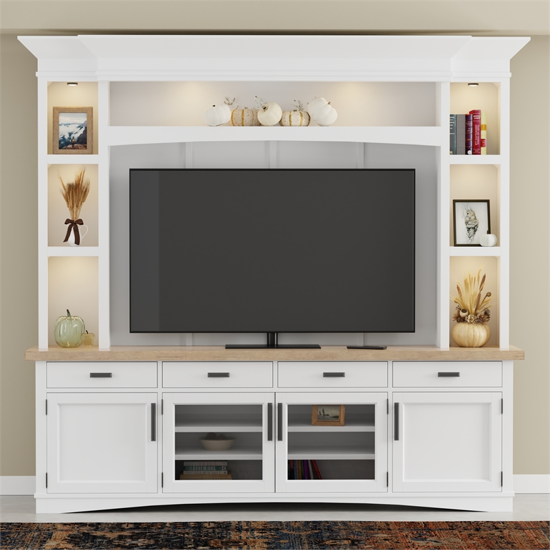Parker House Americana Modern Wood TV Console with Hutch Back Panel in White