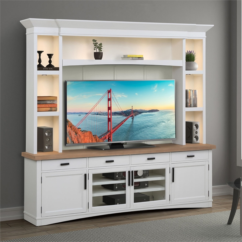 Parker House Americana Modern Wood TV Console with Hutch Back Panel in White