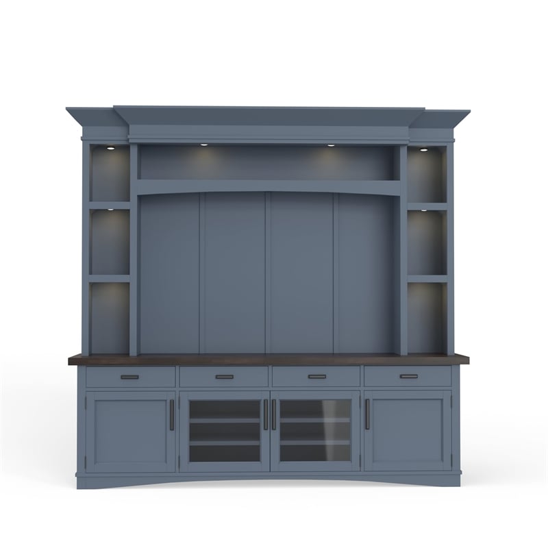 Parker House Americana Modern Wood TV Console with Hutch Back Panel in Denim
