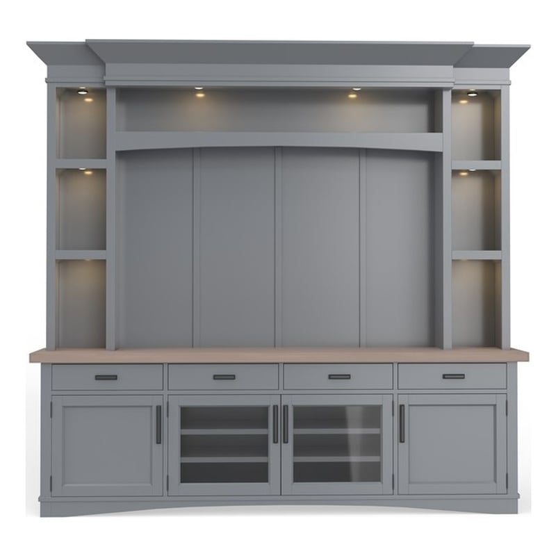 Parker House Americana Modern Wood TV Console with Hutch Back Panel in Gray