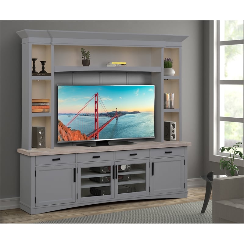 Parker House Americana Modern Wood TV Console with Hutch Back Panel in Gray