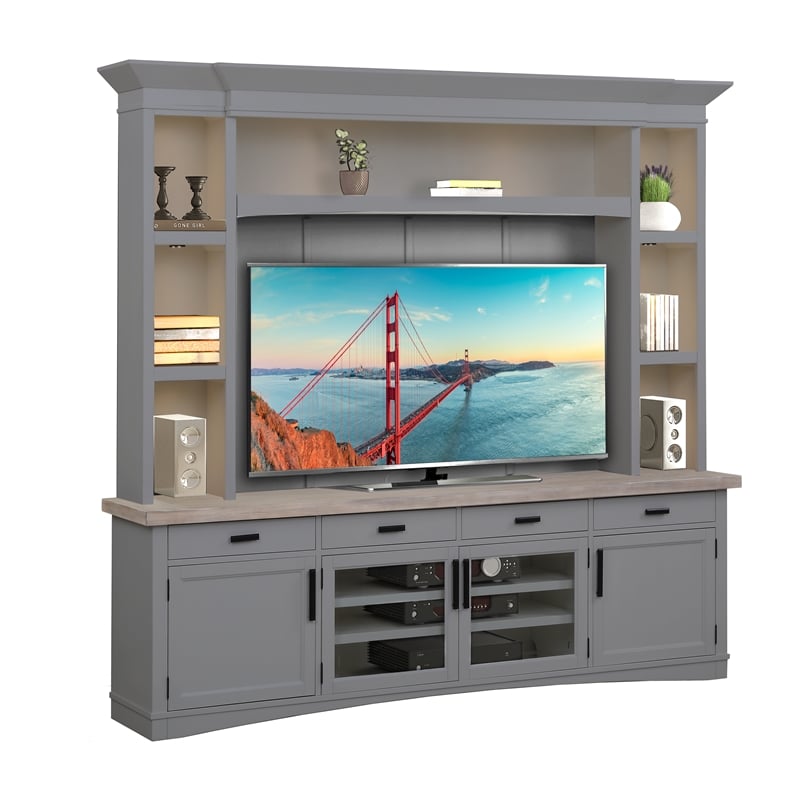 Parker House Americana Modern Wood TV Console with Hutch Back Panel in Gray
