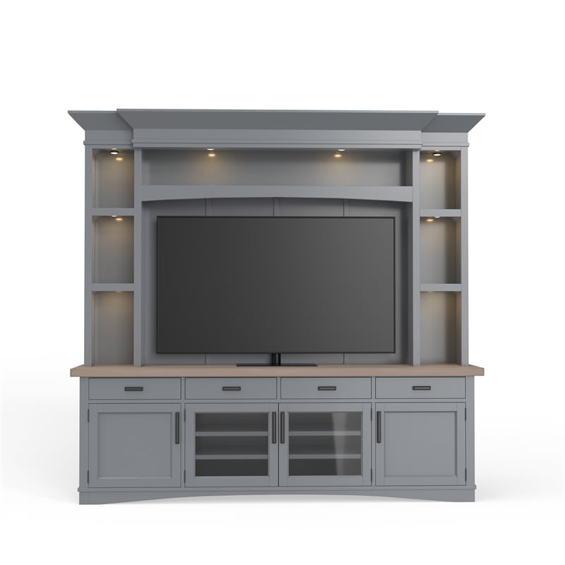 Parker House Americana Modern Wood TV Console with Hutch Back Panel in Gray